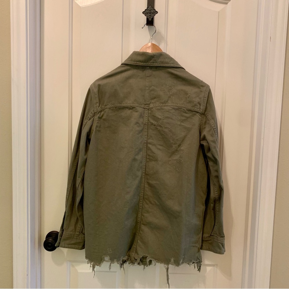 Free People Moonchild Army Green Distressed Button up Shacket - Picture 5 of 5
